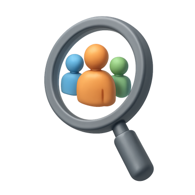3D Magnifying Glass Focusing on People Icons