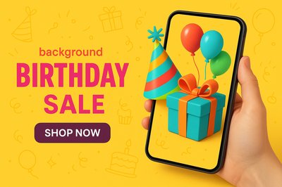Vibrant Birthday Sale Advertisement with Smartphone