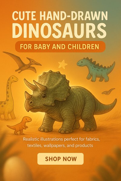 Cute Hand-Drawn Dinosaurs for Baby and Children