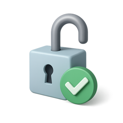 3D Unlocked Icon with Check Mark in Isometric View