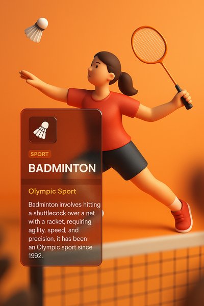 3D Badminton Illustration with Integrated Design Elements