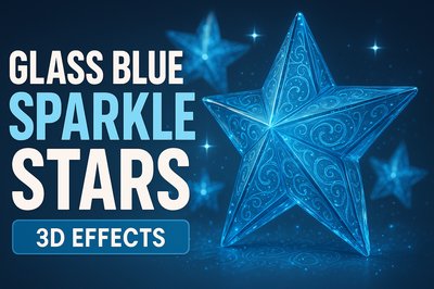 3D Glass Blue Sparkle Stars with Decorative Elements