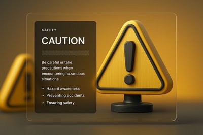 3D Caution Sign with Transparent Glass Effect