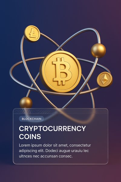 3D Illustration of Cryptocurrency Molecules in Atomic Structure