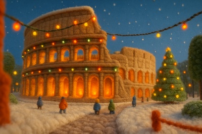 Festive Woolen Colosseum in a 3D Scene
