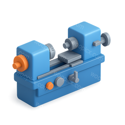 Stylized 3D Lathe Icon with Spindle and Isometric Design