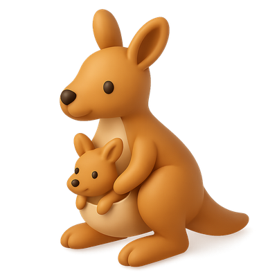 3D Kangaroo with Joey Icon in Isometric View