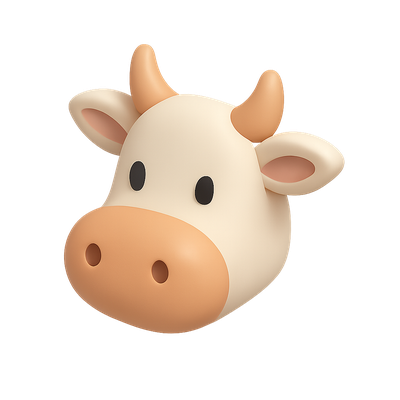 Stylized 3D Cow Head Icon with Isometric View