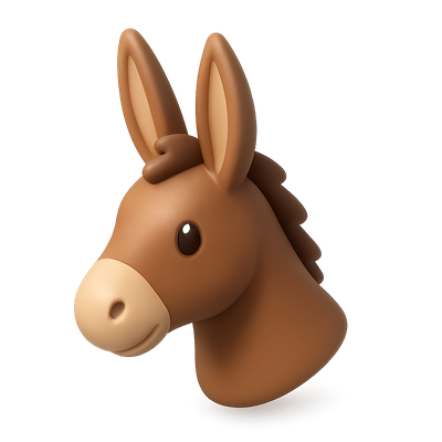 3D Donkey Icon with Long Ears and Isometric View