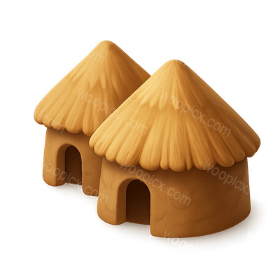 Stylized 3D Neolithic Huts Icon with Isometric View