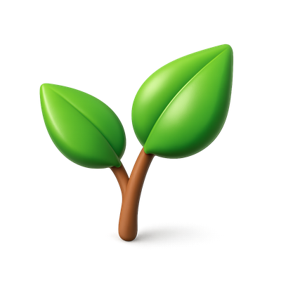 Stylish 3D Icon of Two Leaves on a Stem
