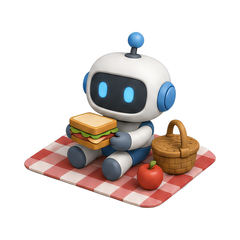 robot enjoying a picnic