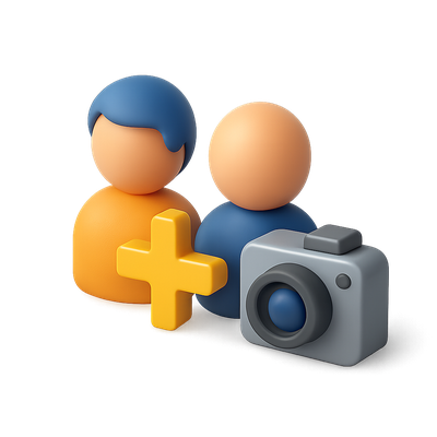 3D Icon of Two People with a Camera in Isometric Style