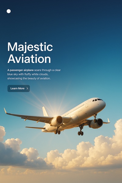 Passenger Airplane in Clear Blue Sky with Fluffy Clouds