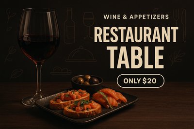 Chic Restaurant Table Setting with Wine and Appetizers
