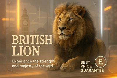 Promotional Image Featuring a Majestic Lion with Price Guarantee