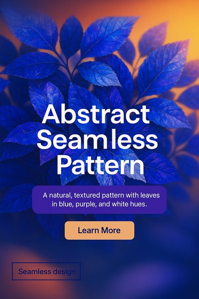 Abstract Seamless Pattern with Textured Leaves in Blue and Purple