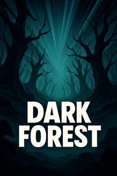 Dynamic Dark Forest Scene with Bold Typography