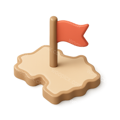 Stylized 3D Map Icon with Flag in Isometric View