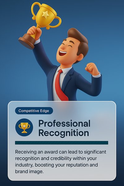 Celebratory Moment of a Successful Businessman Holding a Trophy