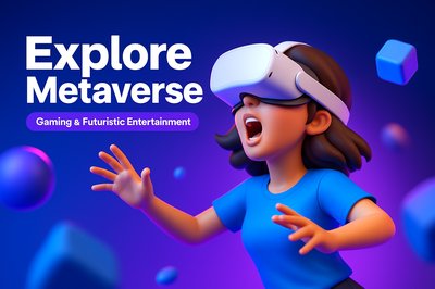 Amazed Woman in VR Headset Exploring the Metaverse