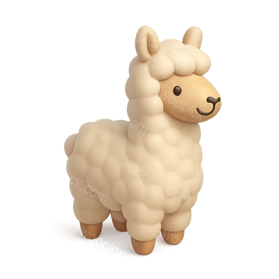 Cute 3D Alpaca Icon with Fluffy Wool Texture