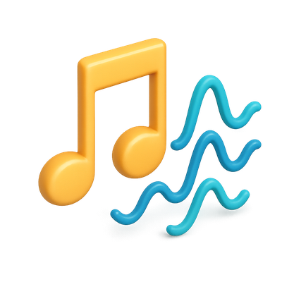 Stylish 3D Musical Notes and Sound Waves Icon