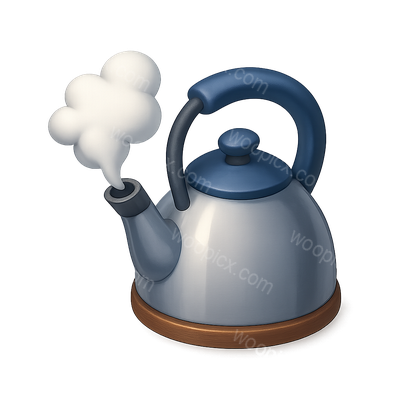 3D Icon of a Boiling Kettle with Steam Effect