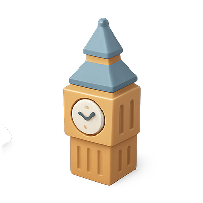 Stylized Clock Tower Toy Design with Soft Colors