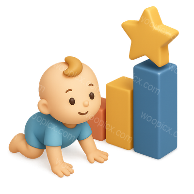 3D Icon Representing Developmental Milestones in Child Growth
