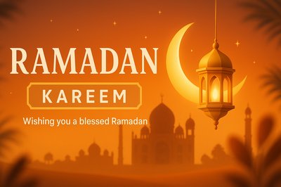 Ramadan Greeting Graphic with Lantern and Crescent Moon