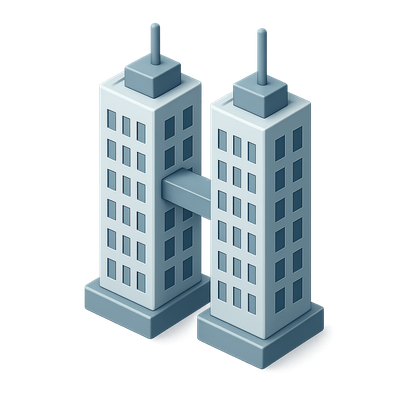 3D Icon of Twin Skyscrapers Connected by a Bridge