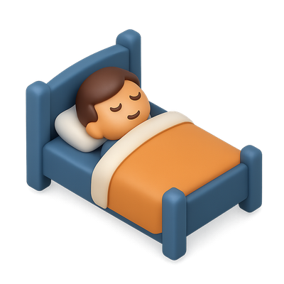 3D Bedtime Rest Icon Featuring Person in Bed
