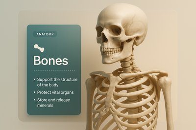 3D Illustration of Human Skeleton with Informative Overlay