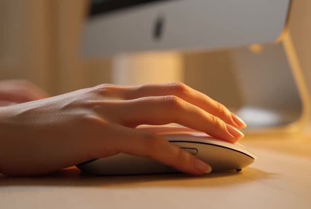 Close-Up of Hand Using Computer Mouse in Cozy Workspace