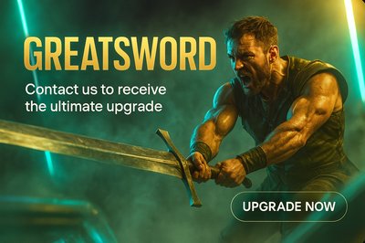 Dynamic Neon Greatsword Design with Engaging Text