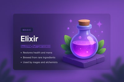 3D Elixir Page Design with Magical Elements