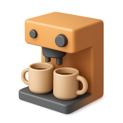 Stylish 3D Coffee Machine Icon with Cups