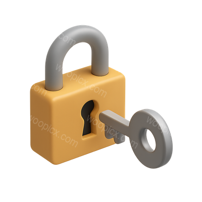 3D Lock and Key Icon with Isometric Design