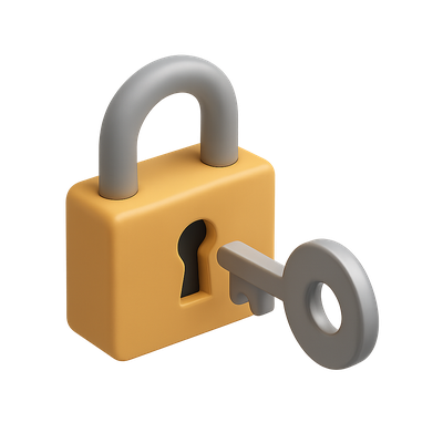 3D Lock and Key Icon with Isometric Design