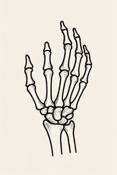 Illustration of a Human Hand Skeleton in Detailed Style