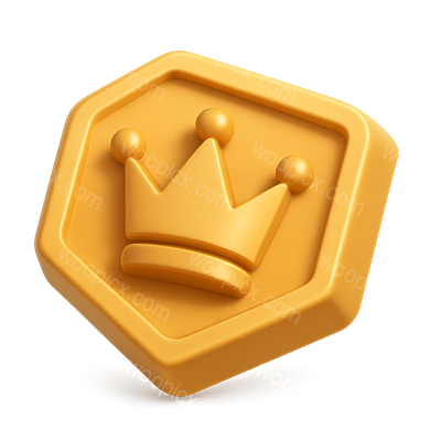Stylish 3D VIP Crown Icon on Transparent Background