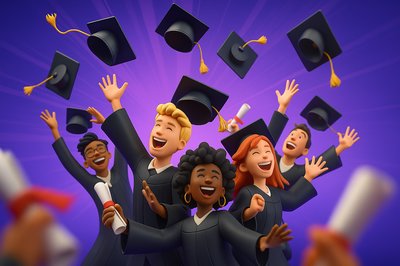 Dynamic University Graduation Celebration with Joyful Graduates