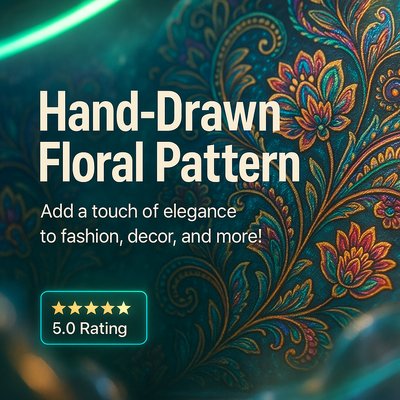 Trendy Hand-Drawn Floral Pattern Design with Neon Accents