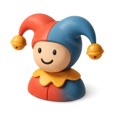Colorful 3D Jester Icon with Bells in Isometric View