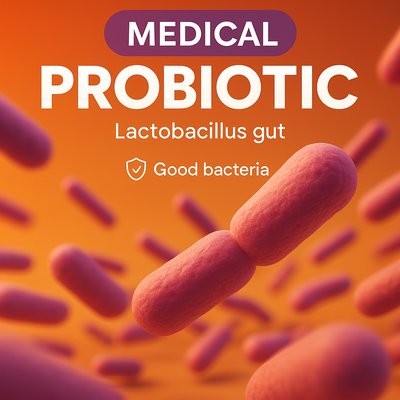 Illustrative Medical Graphic of Probiotics and Bacteria