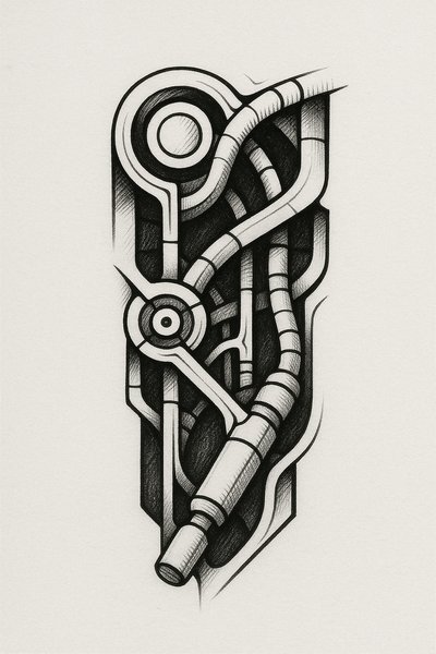 Abstract Mechanical Illustration with Pipes and Gears
