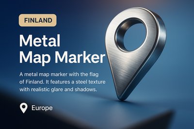 3D Metal Map Marker with Finland Flag Design
