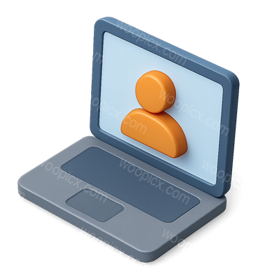 Stylized 3D Laptop Icon with User Figure