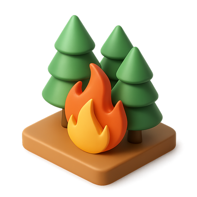 Stylized 3D Forest Fire Scene with Trees